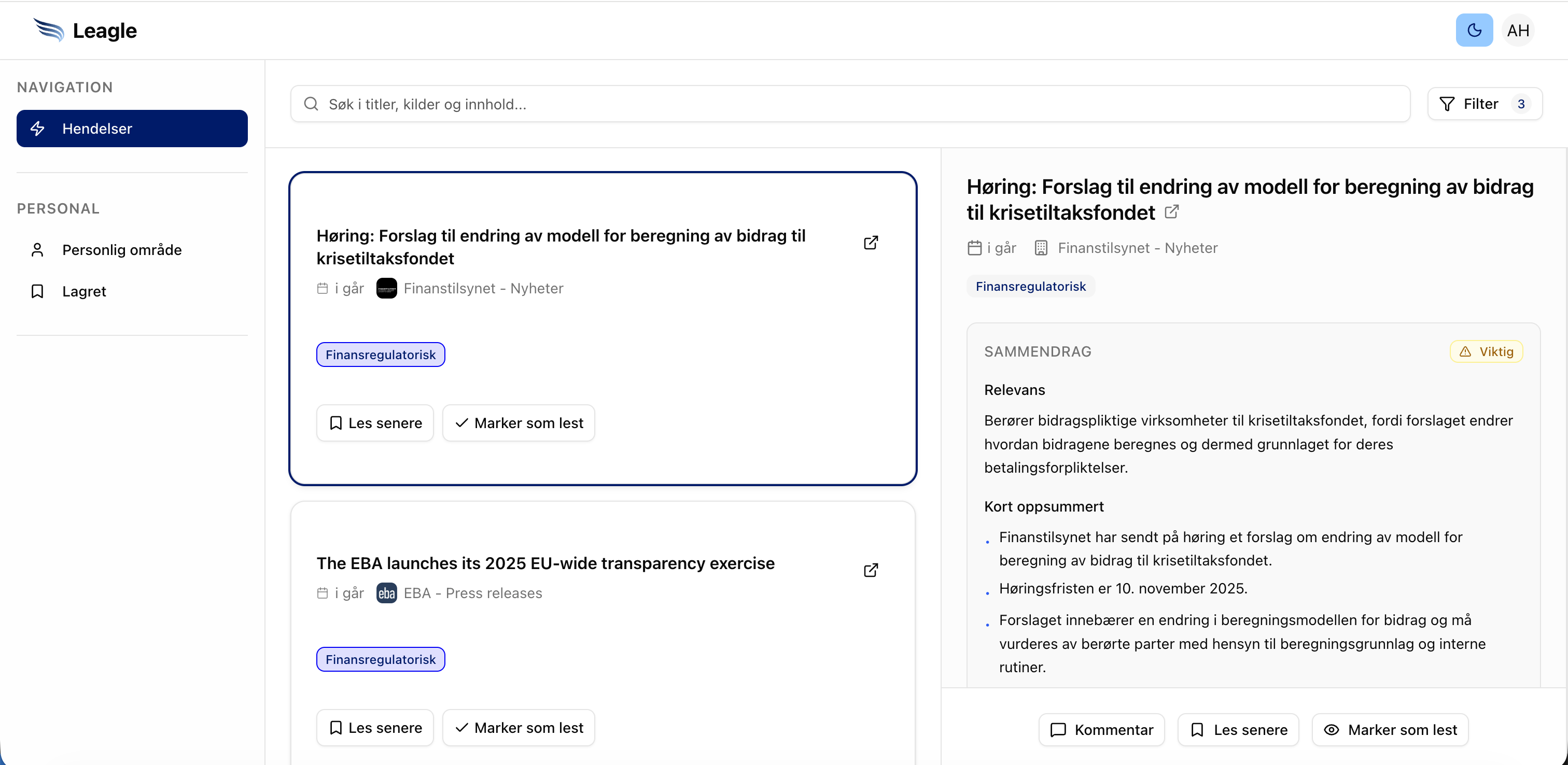 Leagle Dashboard Screenshot